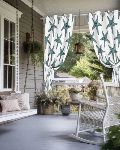Vista 4 de Turquoise Starfish Outdoor Curtains for Patio Waterproof Drapery,Grommet Window Curtain Living Room,Bedroom,Doorway,Kitchen,Cafe,Porch,Cabana Drapes