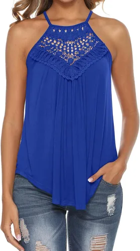Vista 17 de Bluetime Halter Tops Women Sleeveless Crochet Flowy Cute Summer Tank Tops Negro