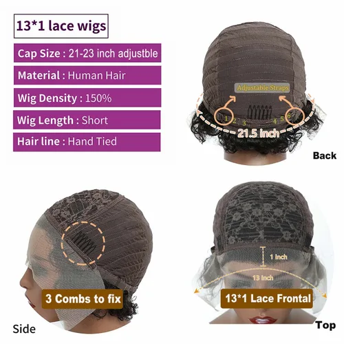 Vista 6 de INSTASTYLE Pelucas rubias degradadas con encaje frontal de 6 pulgadas, cabello humano de 13 x 1, corte Pixie, pelucas cortas rizadas de encaje HD