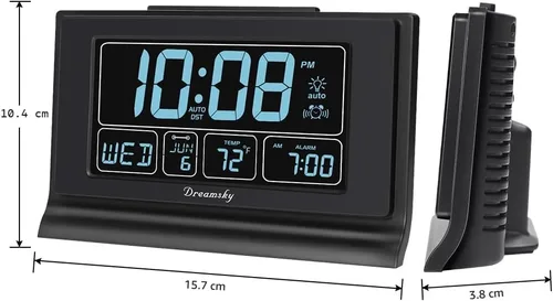 Vista 6 de DreamSky Despertadores para dormitorios con batería de respaldo, reloj digital de ajuste automático con fecha y día de la semana, temperatura