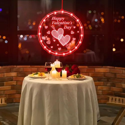 Vista 6 de Capoda Luz de ventana para el día de San Valentín de 8.3 pulgadas, cadena de luz de corazón rojo de San Valentín, funciona con pilas, silueta