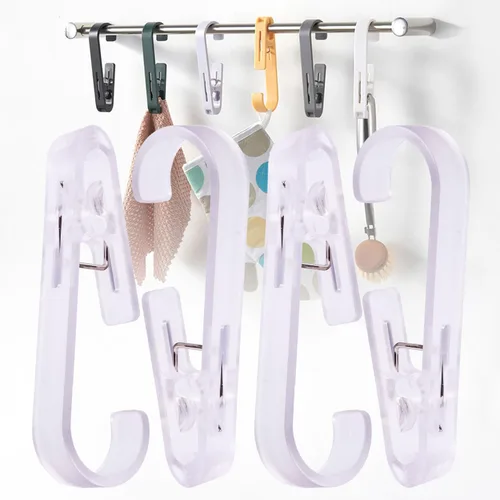 Vista 9 de iBetterLife Alfileres de ropa resistentes para exteriores, 8 ganchos grandes para ropa sucia con clips, abrazaderas organizadoras de armario