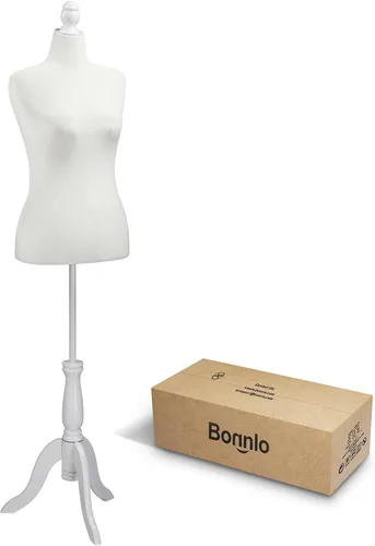 Vista 8 de Bonnlo Maniquí de costura, apto para clavar alfileres, para vestido de mujer, con base de trípode de madera.