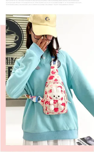 Vista 7 de Hiflyer Mochila bandolera para niños, mini bolso cruzado Kawaii para el pecho para niñas de viaje, Rosado, Pequeño, Mochilas Sling