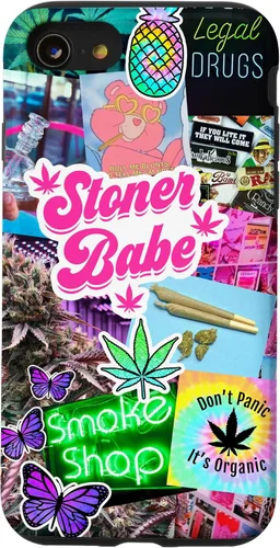 Vista 18 de Girly Stoner - Funda para iPhone 17 con collage de cannabis, marihuana 420