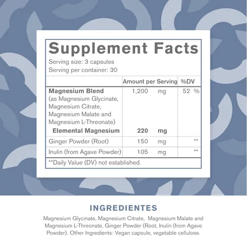 Vista 8 de SEIMA - Complejo de magnesio 4 en 1 – 1200 mg con glicinato, citrato, L-treonato y malato – sueño, alivio del estrés, recuperación muscular, energía