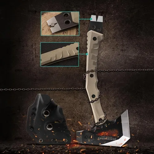 Vista 3 de HX OUTDOORS Mercenarys - Hachas de ingeniero táctico multifuncional, a prueba de explosiones, para campamento, artillería, martillo de rescate