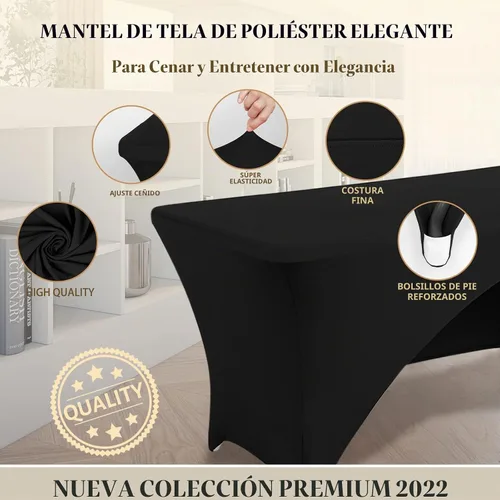 Vista 3 de Funda de mesa de poliéster ajustada de 4 pies con spandex, cubierta de mesa elástica, protector de mesa con parte trasera abierta - Negro