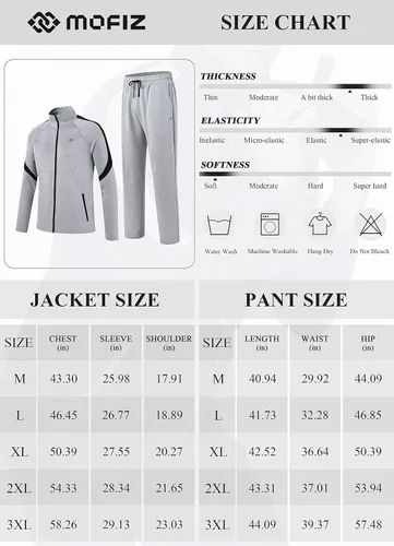 Vista 9 de MoFiz Chándal deportivo para hombre, 2 piezas, chaqueta con cremallera completa, pantalón de manga larga, casual, para correr, gimnasio