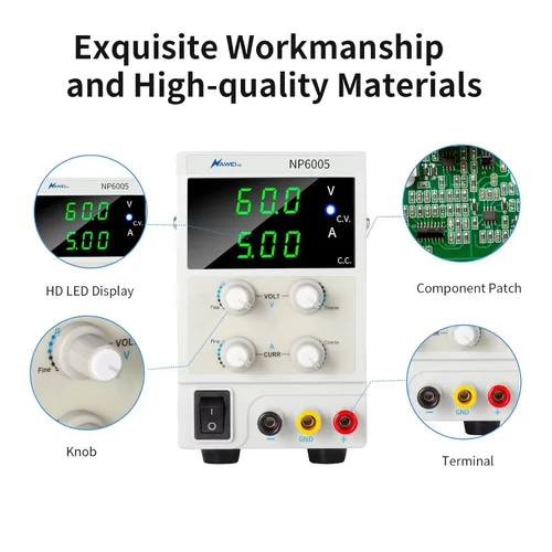 Vista 5 de Fuente de alimentación de CC variable de 60V 5A, fuente de alimentación de laboratorio de banco ajustable con pantalla LED de 3 bits, para carga