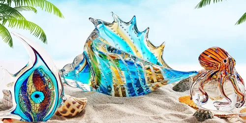Vista 7 de EUSTUMA Adorno de figuras de caracolas de vidrio soplado a mano, adorno de animales marinos para decoración del hogar, colección de animales marinos