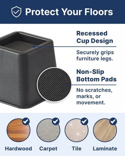 Vista 7 de Elevadores de cama – Esenciales para dormitorio – Elevadores de muebles ajustables de 3 y 5 pulgadas u 8 pulgadas combinados – Resistente