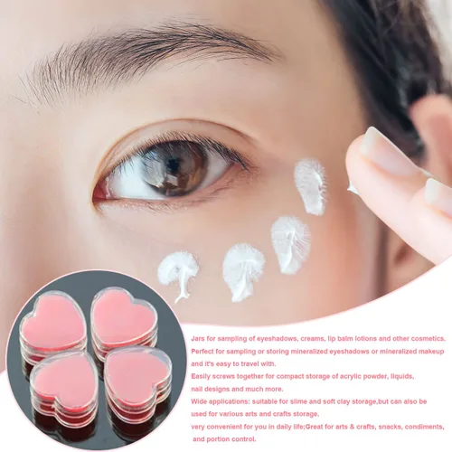 Vista 6 de 25 frascos de plástico transparente con forma de corazón vacío de 0.14 oz, botellas de maquillaje con tapas para sombra de ojos, bálsamo labial