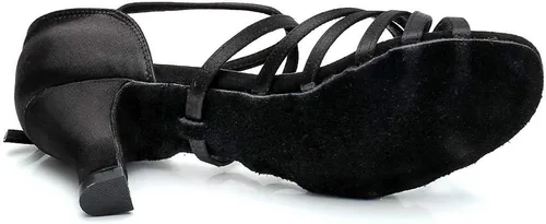 Vista 3 de Zapatos de baile latino para mujer, de satén, profesional, para sala de baile, salsa, práctica, rendimiento