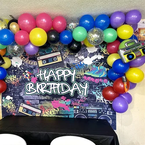 Vista 6 de Decoraciones de fiesta temática de los años 80 y 90 para cumpleaños de adultos, kit de guirnalda de arco de globos neón retro con bola de disco Tema