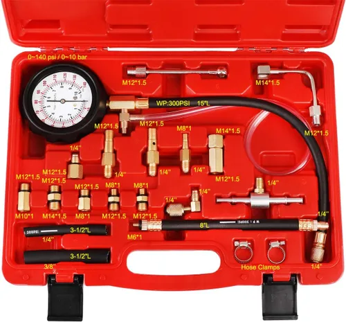 Vista 3 de Kit de medidor de presión de bomba de inyección de combustible JIFETOR TU-114 Car Gasoline Gas Fuel Oil Injector Test Manometer Tool Set 0-140PSI