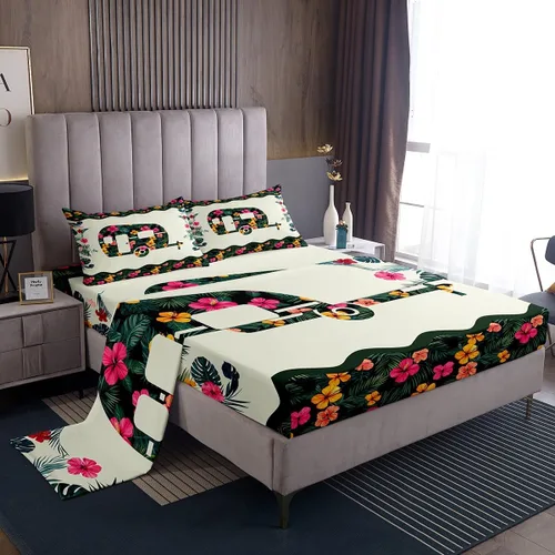 Vista 21 de Erosebridal Juego de sábanas de cardenal con bandera estadounidense, tamaño individual, coloridas flores florales, sábana bajera ajustable con ramas