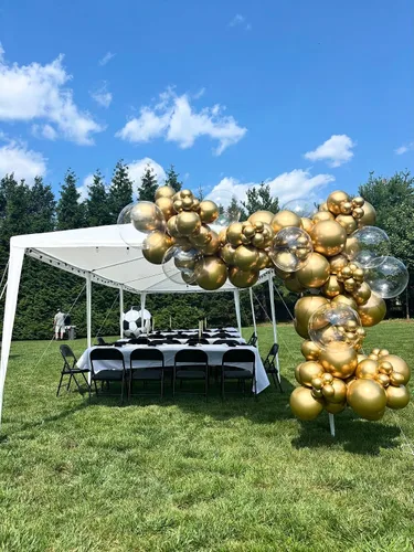 Vista 3 de Globos de látex dorados, 55 globos dorados metálicos de 12 pulgadas con 1 cinta para cumpleaños, graduación, baby shower, decoración de fiesta
