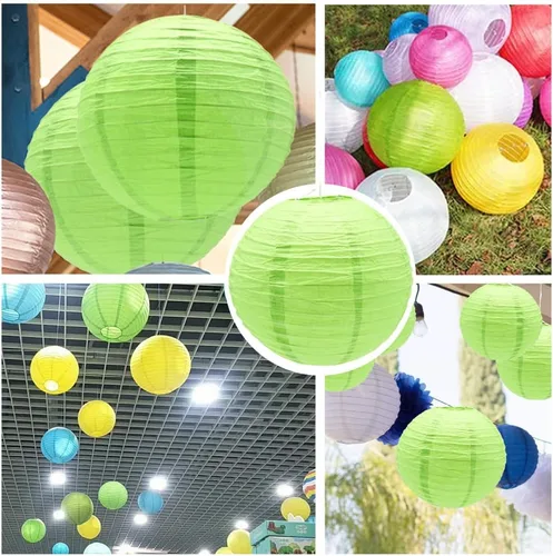 Vista 6 de 6 faroles de papel de 12 pulgadas, color verde, chino, japonés, redondo, para decoración de Halloween, boda, cumpleaños, faroles de papel