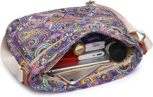 Vista 4 de Malirona Bolso de mensajero de lona, bolso cruzado para mujer, bolso de viaje, bolso de hombro, patrón floral