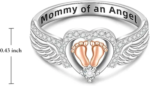 Vista 2 de Anillo de aborto espontáneo para mujer, anillo conmemorativo de pérdida de bebé, plata de ley, huella de corazón, mamá de un ángel, joyería
