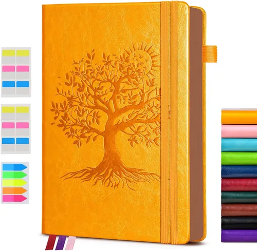 Vista 24 de Diario vintage de cuero con 300 páginas numeradas, diario rayado A4 para hombres y mujeres, diarios para escribir, cuaderno de rayas universitarias