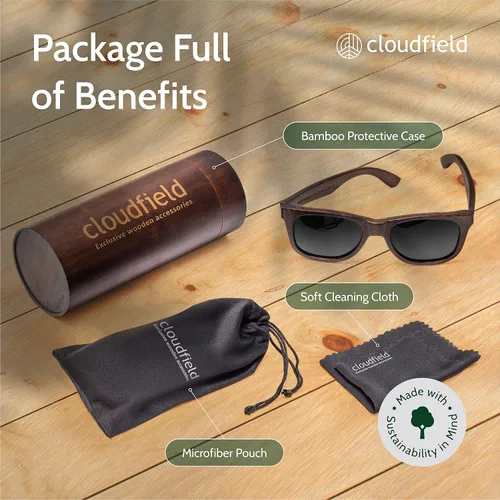 Vista 8 de cloudfield Wood Frame Sunglasses for Men and Women with 9-Layer Polarized Lenses and Double Layer of UV Blocking Coating