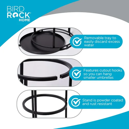 Vista 6 de BIRDROCK HOME Soporte circular para paraguas con bandeja de goteo extraíble - Soporte para sombrillas - Entrada - Organizador decorativo de metal