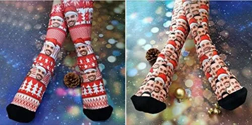 Vista 6 de Artsadd Calcetines personalizados con texto y foto de nombre Tu texto en color sólido Negro Personalizado Divertido Crew Sock Regalos