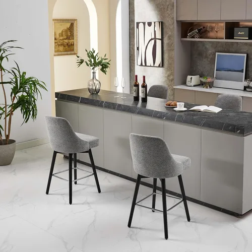 Vista 5 de Juego de 2 taburetes de bar giratorios tapizados de 30 pulgadas de altura con base de metal resistente y asiento cómodo, taburetes de bar de altura