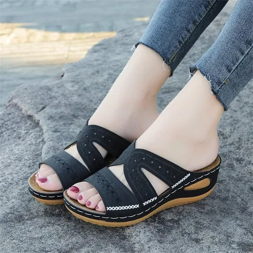 Vista 4 de Ladmiple Sandalias de moda para mujer, planas, cómodas, ortopédicas, para caminar, puntera abierta, soporte de arco, elegantes sandalias ortopédicas