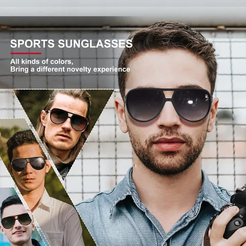 Vista 5 de POLARKING Lentes de sol polarizados de aviador para hombres y mujeres, doble puente cuadrado, gafas de sol deportivas, lentes de sol piloto