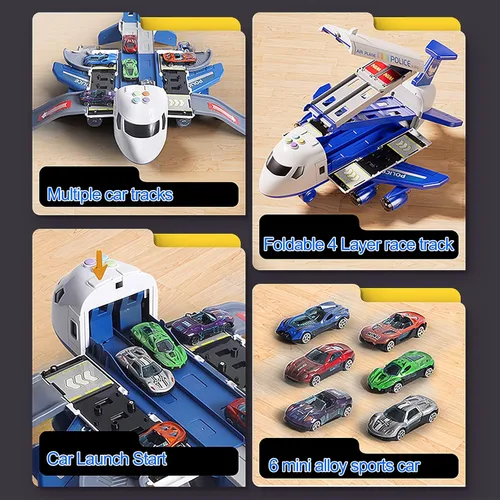 Vista 3 de Juguete de Avión Pista de Carreras para Niños, Plegable de 4 Capas Juego de Pista de Coche para Niños Pequeños, Avión de Juguete Transportador