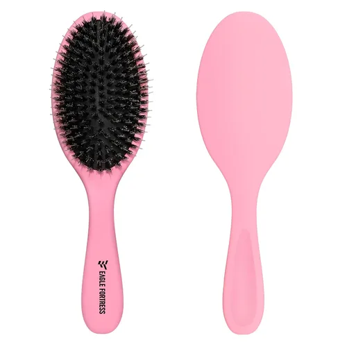Vista 9 de Cepillo de cerdas de jabalí para mujeres, hombres y niños, cepillo desenredante para cabello grueso, adelgazamiento, seco o húmedo con alfileres