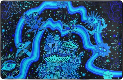 Vista 2 de Alfombra de área ultra suave y acogedora para niñas, niños, adolescentes, alfombra de área de juegos, hongos, flores, ojos, estrellas, plantas