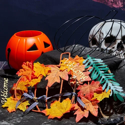 Vista 5 de Marco de corona de calabaza de Halloween, marco de calabaza de Acción de Gracias, alambre de metal, coronas de calabaza, forma de coronas