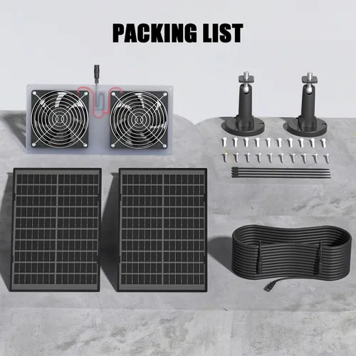 Vista 6 de AntPay Kit de ventilador solar de 20 W, ventilador doble IPX7 resistente a la intemperie, ventilación de refrigeración de entrada de escape solar