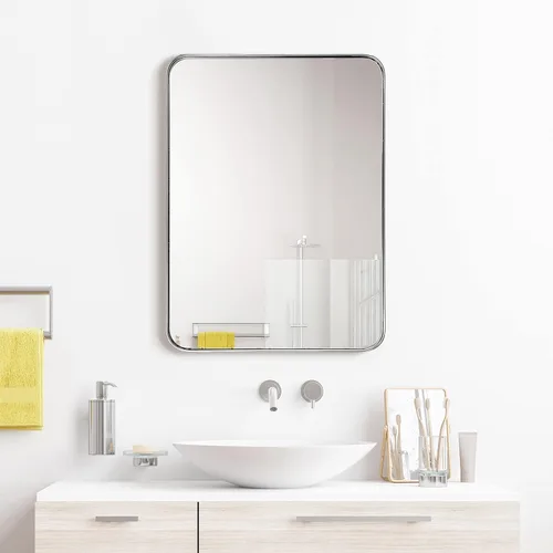 Vista 26 de Empire Art Direct Espejo de pared rectangular de acero inoxidable dorado ultra cepillado, espejo para baño, dormitorio, sala de estar, listo