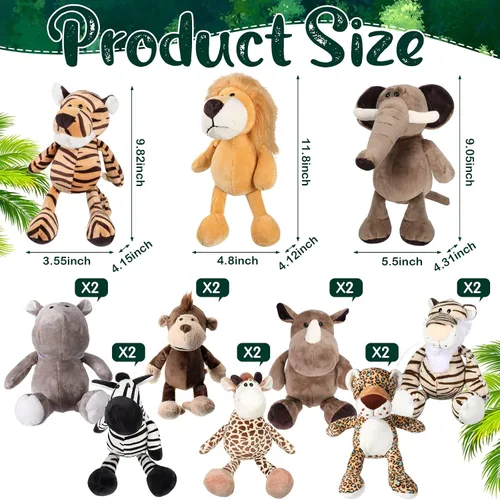 Vista 3 de HyDren 20 Piezas Animales de Peluche de Safari - 11.8'' Animales Salvajes de la Selva de Peluche Lindos Elefante, Jirafa, León, Tigre, Mono Animales
