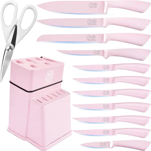 Vista 10 de XYJ juego de bloque con cuchillos de cocina, de acero inoxidable, con soporte, juego de cuchillos de chef profesional japonés, cuchillos para carne