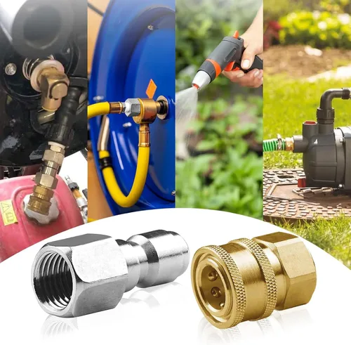 Vista 7 de Juego de 8 adaptadores NPT de acero inoxidable macho y hembra de 3/8 pulgadas, accesorios de conexión rápida (banda de rodadura interna), 5000 PSI