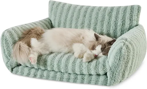 Vista 18 de Hollypet Cama para gatos, mullida, multifuncional, de doble capa, suave para mascotas, sofá ortopédico para gatos y perros pequeños, color beige