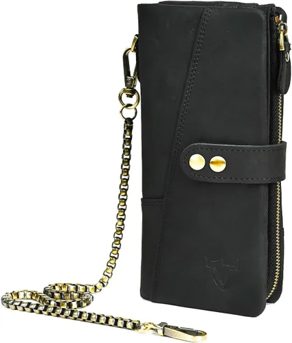 Vista 87 de Genuino Caballo Loco Cuero Regalo de Viaje Moneda Bolsillo Tarjetero Organizador Largo Cadena Rfid Cartera Monedero Con Broche Para Hombres Hombres