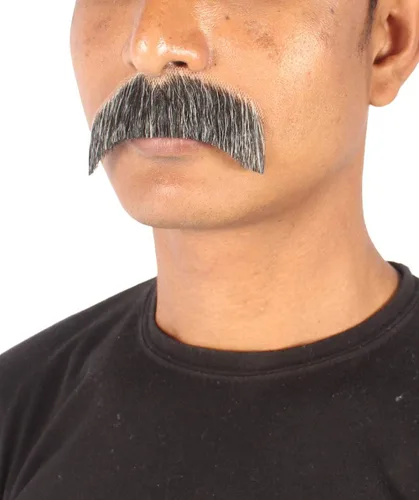 Vista 2 de HPO Hombres Cabello Humano Bigote Cosplay Pelo Facial (Gris)