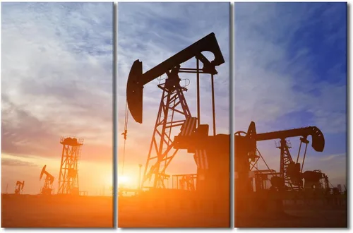 Vista 27 de TUMOVO Bombas de aceite en la puesta de sol para dormitorio, industria de petróleo y gas, pinturas de pared de 3 piezas de arte de pared de petróleo