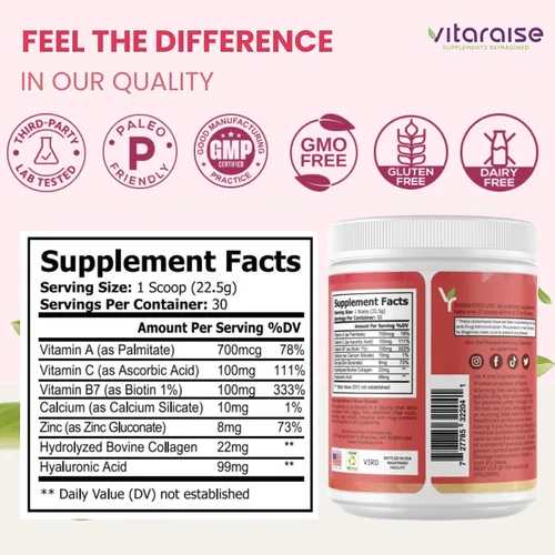 Vista 5 de Polvo de colágeno hidrolizado, tipo I y III, alimentado con pasto, naturalmente, 3 veces más potentes péptidos de colágeno en polvo para mujeres