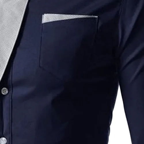 Vista 6 de Camisa decorativa a rayas de contraste de moda para hombre, camisa de manga larga de algodón casual con cuello a cuadros