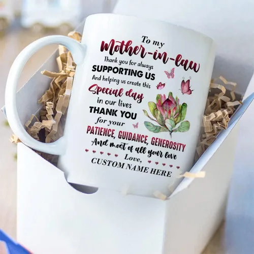 Vista 3 de Taza personalizada con nombre personalizado para el día de la madre, regalo para suegra y madre, cerámica con nombre personalizado de 11 15 onzas