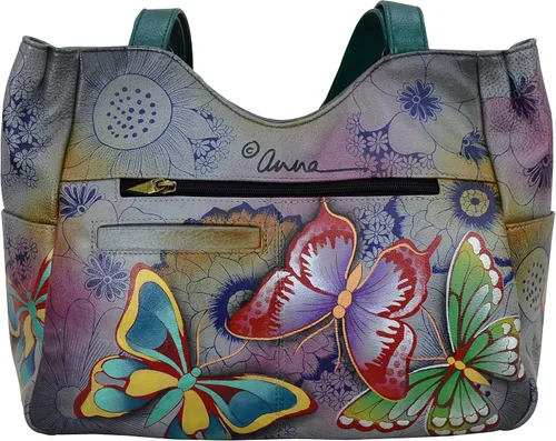 Vista 2 de Anna by Anuschka Women's Genuine Leather Shoulder Bag - Hand Painted Original Artwork Exterior