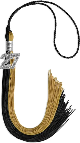 Vista 159 de Endea Graduation Borla de doble color con dije de plata brillante (negro/oro antiguo, 2025)